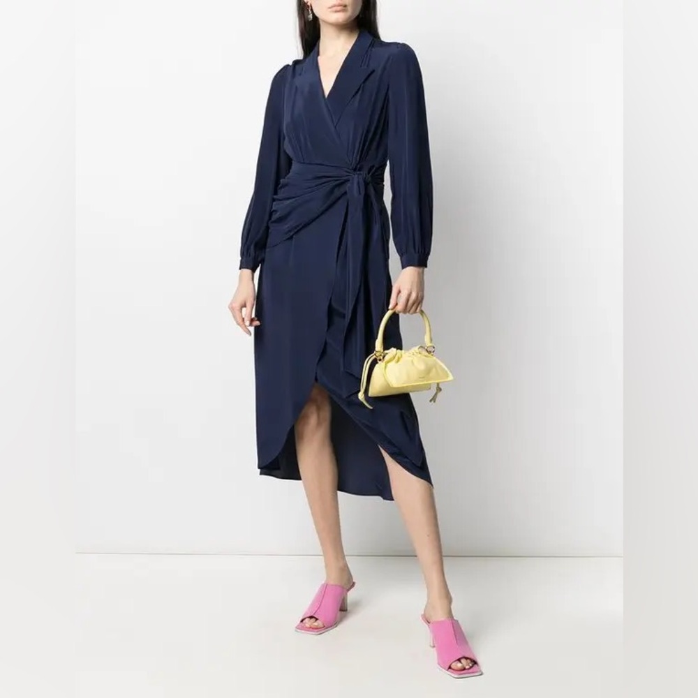 NWT Diane Von Furstenberg Stella Faux Wrap Midi Dress Size 10 Navy Silk DVF